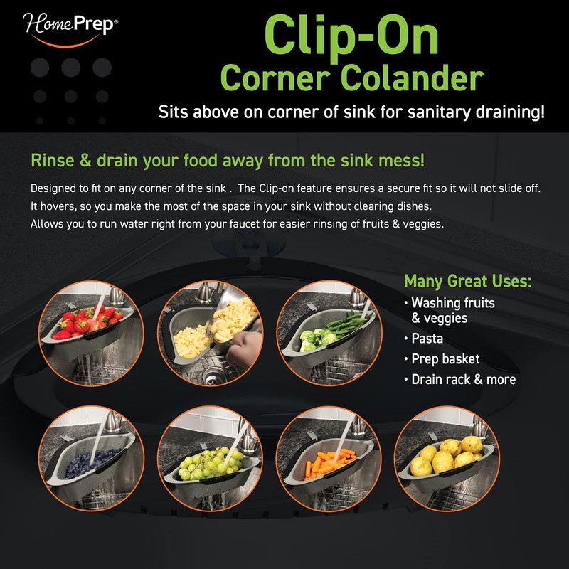 HomePrep Clip Colander, Anti-Slip, Sink Corner Strainer Machine Washable Drain,