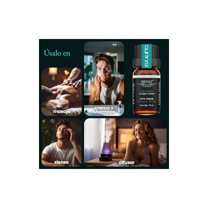 Bienat | Aceite Esencial de Eucalipto 10mL Natural | Difusor