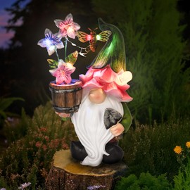 Outdoor Garden Gnomes Statues with Solar Lights Gnomes Gardening Birthday Gifts for Women Mom Grandma, Gnome Sculpture Figurine Outside Garden Decorations for Yard Patio Porch Lawn Backyard Decor