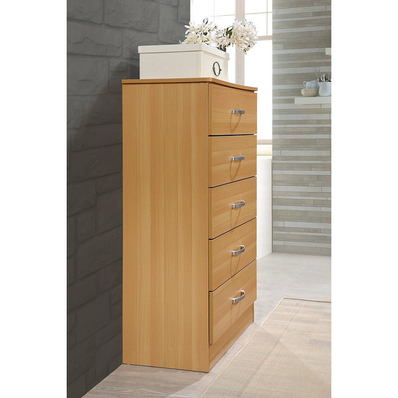 HODEDAH 5 Drawer Wood Dresser for Bedroom, Chest of Drawers