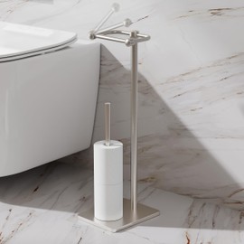 RUACQ Toilet Paper Holder Stand, Bathroom Toilet Paper roll Holder Free Standing with Storage for 4 Rolls, Post Pivoting Design, Stable Weighted Base, SUS304 Stainless Steel (Brushed Nickel)