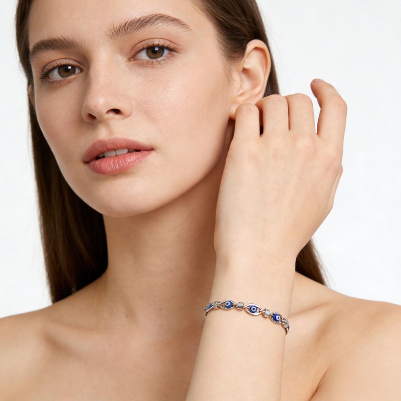 STWTR Ladies' Evil Eye Bracelet - Stainless Steel Blue Red