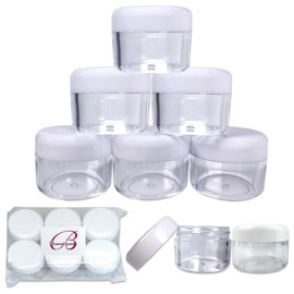Beauticom 6 Pieces 30 Gram 30 ML (1 Oz) Round Clear Refillable Jars with White Screw Cap Lid for Lip Gloss, Lip Balm, Hand Butter, Beard Wax, Scrubs, Lotion - BPA Free