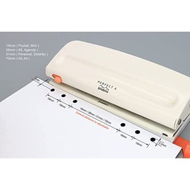 Bira Craft - Perforadora ajustable de 6 agujeros, color blanco roto, capacidad de 8 hojas, tamaño mini/bolsillo A3/A4 / A5 / A6 / Agenda/Personal/Desk