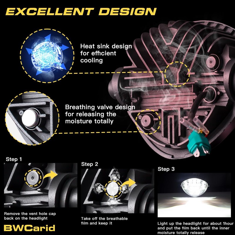 BWCarid 7 Inch LED Motorcycle Headlight DOT Approved With DRL