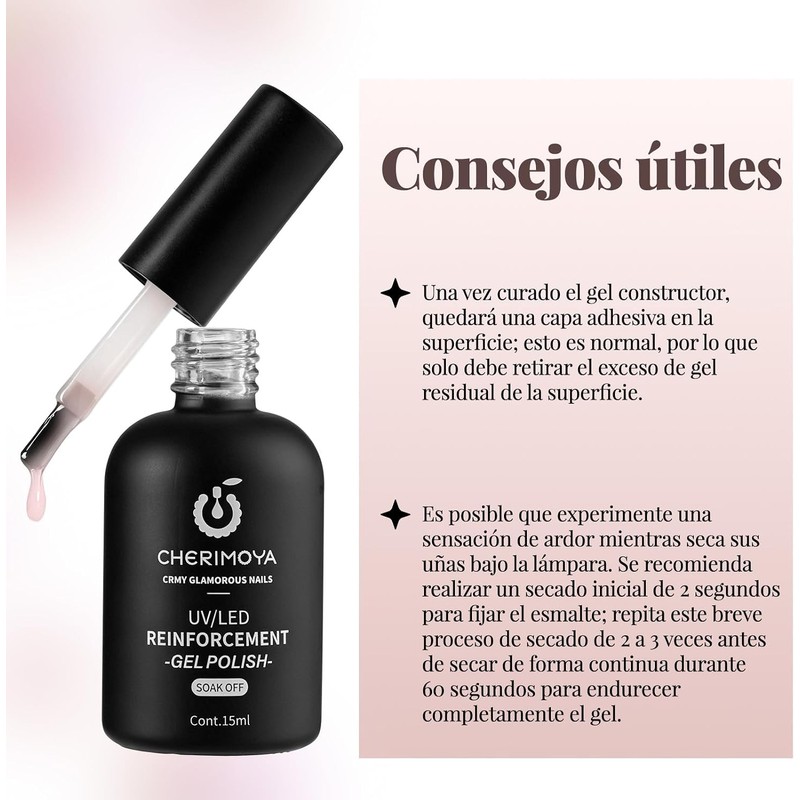 CHERIMOYA Gel UV LED Refuerzo Rosa Nude Claro 15ml Uñas