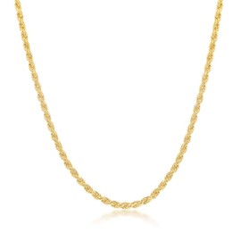 Rope Chain Necklace 18k Gold Plated Sterling Silver 24 inch 1.5mm Italian Rope Chain | Unisex for Men and Women