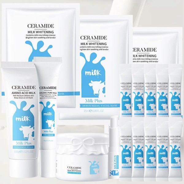 15PCS Milk & Ceramide Skincare Set,Milk Beauty Gift Sets for