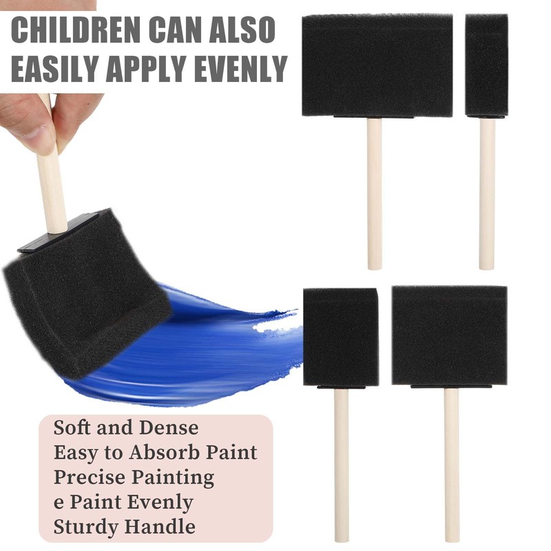 Bewudy 4 Pcs Foam Paint Brushes, Wood Handle Sponge Brushes