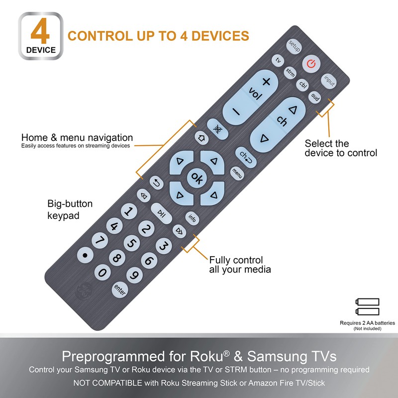 GE Universal Remote for Seniors, Elderly and Visually Impaired, Simple
