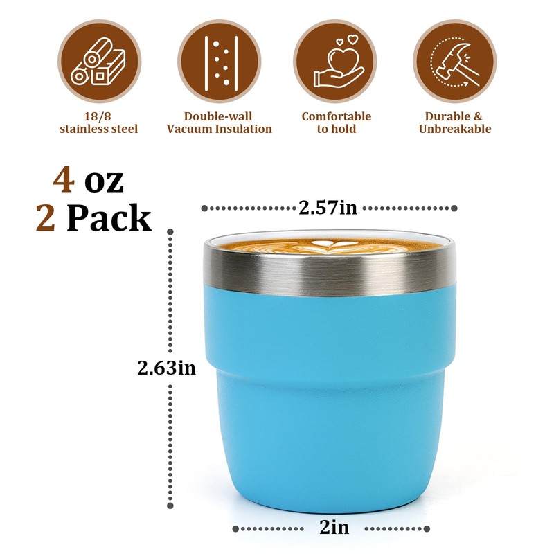 Zenbo 4 oz Espresso/Coffee Cups, Ceramic-Lined Double Wall Vacuum Insulated
