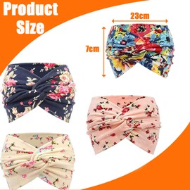 4 Pack Headbands for Women, Floral Print Fashion Head Bands, Knotted Elastic Hair Bands, Wide Vintage Turban, Boho Criss Cross Head Wrap, Soft Hairbands Accessories