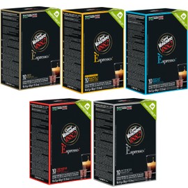 Caffe Vergnano 1882 50 Count Oro, Cremoso, Intenso, Napoli and Decaffeinato Compostable Expresso Capsules, Arabica Medium Roast Espresso Coffee Pods Variety Pack Intensity Range 4/10 to 10/10