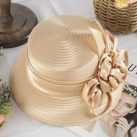 Ruphedy Women Derby Church Dress Bucket Hat Fascinators Bridal Tea Party Wedding Hat (SD703-Champagne)