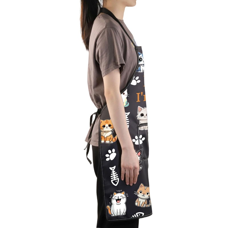 MYSOMY Cat Apron With Pockets Cat Pattern Apron Cat Cooking
