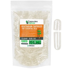 XPRS Nutra Size 00 Empty Vegan Capsules - 500 Count Clear Veggie Capsules for Essential Oils - Empty Vegetable Caps - DIY Filling Works with Most Oil