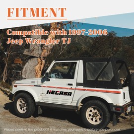 HECASA Replacement Soft Top Compatible with 1997-2006 Jeep Wrangler TJ 2 Door Black Soft Roof with Rear Plastic Tinted Windows Premium Sailcloth Vinyl - No Upper Door Skins