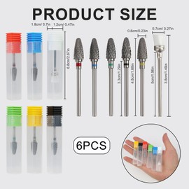6 Pack 3/32" 5 in 1 Professional Carbide Nail Drill Bits Sets with Case, Tungsten Safety Drill Bits Tech Cuticle Bit Fast Remove for Manicurist Nail Salon Manicure Pedicure Gel Polishing (Round Head)
