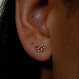 Trendy Gold Bow Earrings for Women,14K Gold Plated Hypoallergenic Simple Minimalist Small Bow Stud Gold Jewelry Gifts