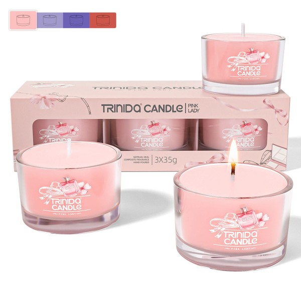TRINIDa Candles Gifts for Women, 16 Variants Scented Candles Gift Set, 3 Filled Votive Candles for Spirit Lifting (Pink Lady Collection)
