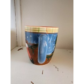 Oneida Fiddlestix 16-oz Earthenware Mug Cat Cats Christmas Holiday Hand Painted