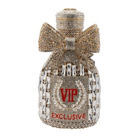 UMREN Women Champagne Bottle Rhinestone Evening Bag Sweet Bow Purses Clutch Crystal Handbag Cocktail Formal Shoulder Bag Gold