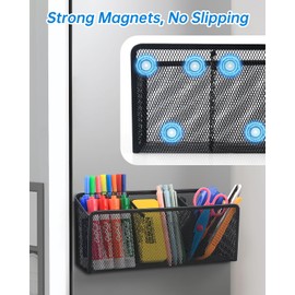 VICNOVA Magnetic Pencil Holder - Metal Pen Holder with Strong Magnets - Storage Basket Organizer for Whiteboard, Refrigerator, Locker Accessories