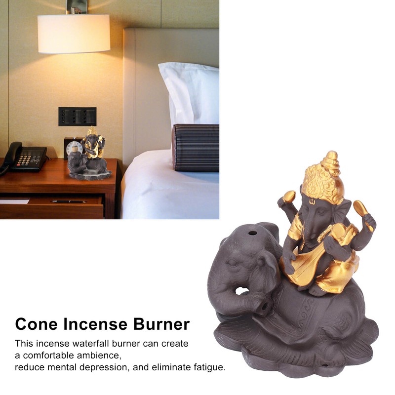 Backflow Incense Burner Pipa Elephant Purple Sands Gold Drawing Portable