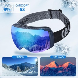 ORANZI Ski Goggles Men Women OTG Anti-Fog/Scratch 100% UV-Magnetic Lens-Snowboard Snow Goggles for Men & Women