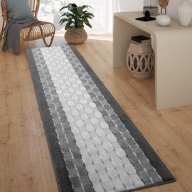 Non Slip Washable Carpet Runner Rug, Custom Floor Mat for Kitchen Hallway Stairs Bedroom Bathroom Entry, Rubber Backing, Checkered Anthracite Grey, Your Choice of Length, 26 Inch X 16 feet