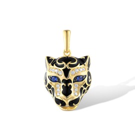 Santuzza 925 Sterling Silver Enamel Black Panther Pendant Blue Nano Cubic Zirconia Leopard Pendant for Women