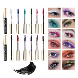 Roseflower Colored Mascara Sets - 12 Waterproof Colors, Pink, Purple, Blue, White, Black...