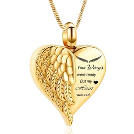 Love Heart Urn Necklace for Ashes Keepsake Memorial Cremation Jewellery Stainless Steel Angel Wings Heart Urn Locket Ash Holder Memorial Urn Jewellery for Human/Pet Ashes, Stainless Steel, No Gemstone