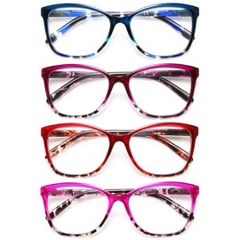 EYEURL Reading Glasses for Women,4-Pack Ultra-Light Slim Frames Blue Light Glasses,Spring Hinge Fashion Pattern Print Blue Light Readers for Women(Multicolor, 2.5x)
