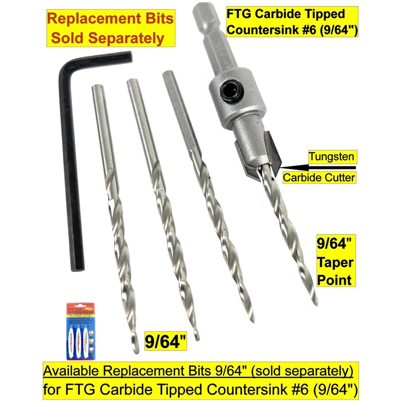 FTG USA #6 (9/64") Tungsten Carbide Tipped Countersink Drill Bit