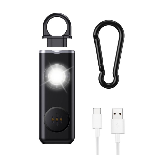ORIA Personal Alarm 130dB Siren, Personal Attack Alarms for Women Rechargeable, Personal Safety Alarm Keychain with LED Strobe Light, Carabiner, for Students, Kids, Walker, Elderly (Black)