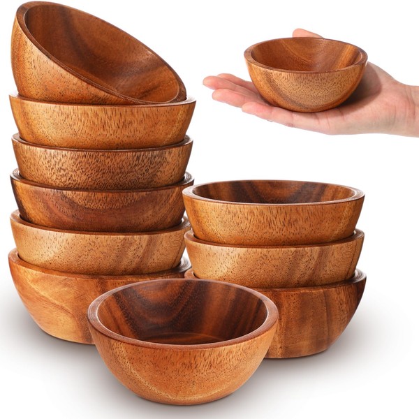 LOYIM 10 Pcs Acacia Wood Small Bowls 4 * 1.6
