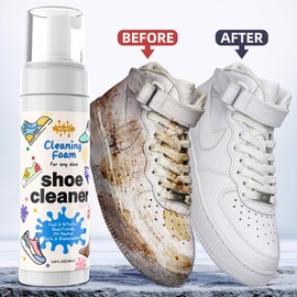 bycolili Shoe Stain Remover with Brush Waterless Safe Effective for All Shoe Types Quick Foamy Cleaning Water - based Formula No Harm to Shoes or Environment 6.8 fl oz