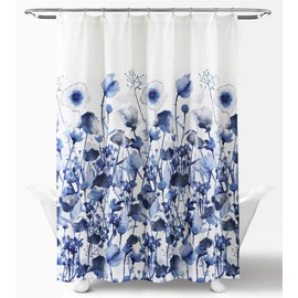 Lush Decor x 72”, Navy Zuri Flora Shower Curtain-Fabric Watercolor Floral Print Design