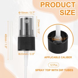 MECCANIXITY Fine Mist Spray Top, Spray Bottle Nozzle Mist Sprayer Perfume Top Replacement for 18 Caliber PET Bottles, for Cosmetic Perfume and Body Sprays Bottle, Pack of 12, Black