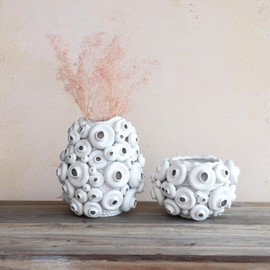 Creative Co-Op Handmade Textured Stoneware Coral Vase with Sand Finish, Cream