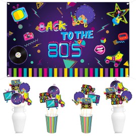 80s Retro Party Decorations - 18Pcs 1980's Centerpiece Sticks & 1 Banner Backdrop, Back to The 80s Throwback Birthday Party Supplies Baby Shower Hip Hop Table Toppers Photo Booth Props Home Decor