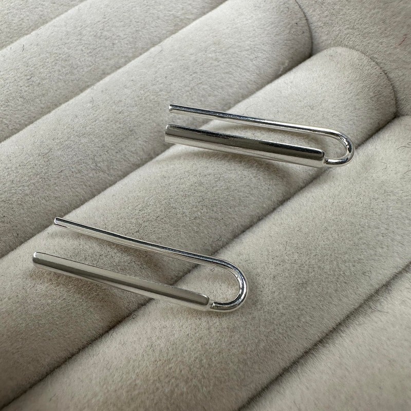 Simple Sterling Silver Pull Through Bar Earrings