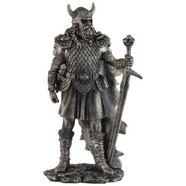 VOGLER Joh. Vogler GmbH Nordic Viking with Helmet and Sword in Armor, Artificial Stone, Hand Coloured with Silver Colour