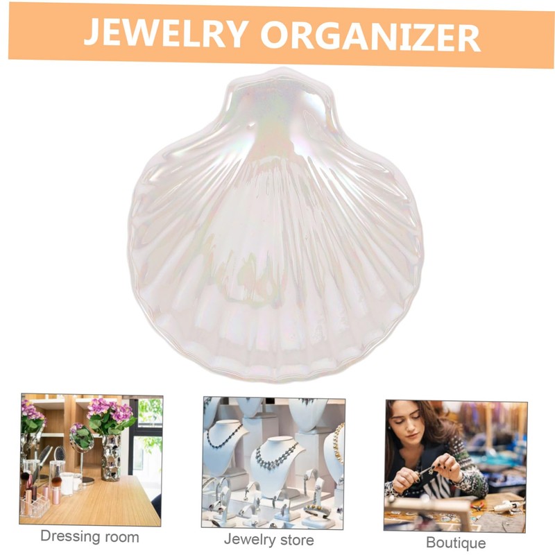Ciieeo Ceramic Shell Shaped Jewelry Dish Trinket Holder for Rings