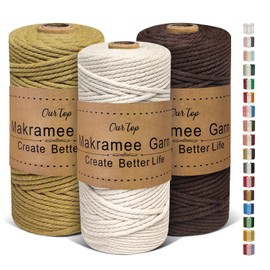 OurTop Premium Macrame Yarn Set of 3, 3 mm x 100 m Macrame Cord, Macrame Cord, Yarn for DIY Crafts, Weaving Decoration, Hanging Plant Hanger (Natural, Sage, Brown)