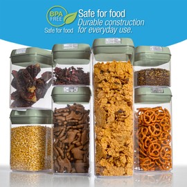 Alphx Innovations Set of 7 Airtight Food Storage Containers - Pantry Organizer Bins, BPA Free Plastic Containers plus Dry Erase Marker and Labels, Olive Green