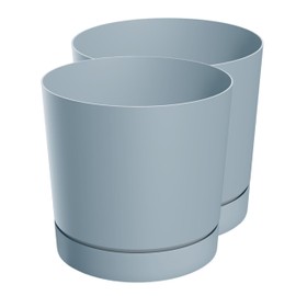 Zero Home - Set of 2 Flower Pots I Flower Pot with Saucer I Modern Design I Made of Durable Material I Bowl with Drainage Holes I Made in the EU I Premium Quality I Light Grey Diameter 15 cm