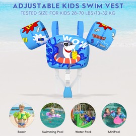 Welebar Kids Swim Vest for Boys & Girls 28-70 lbs, Toddler Floaties with Shoulder Harness Arm Wings & Crotch Strap for 2-8 Years Old Babies Toddler Children