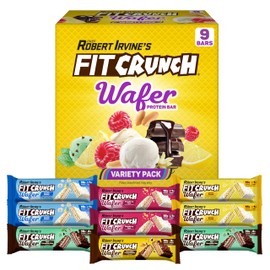 FITCRUNCH Wafer Protein Bars, 16g of Protein & 1-3g of Sugar (9 Bars, Variety Pack)